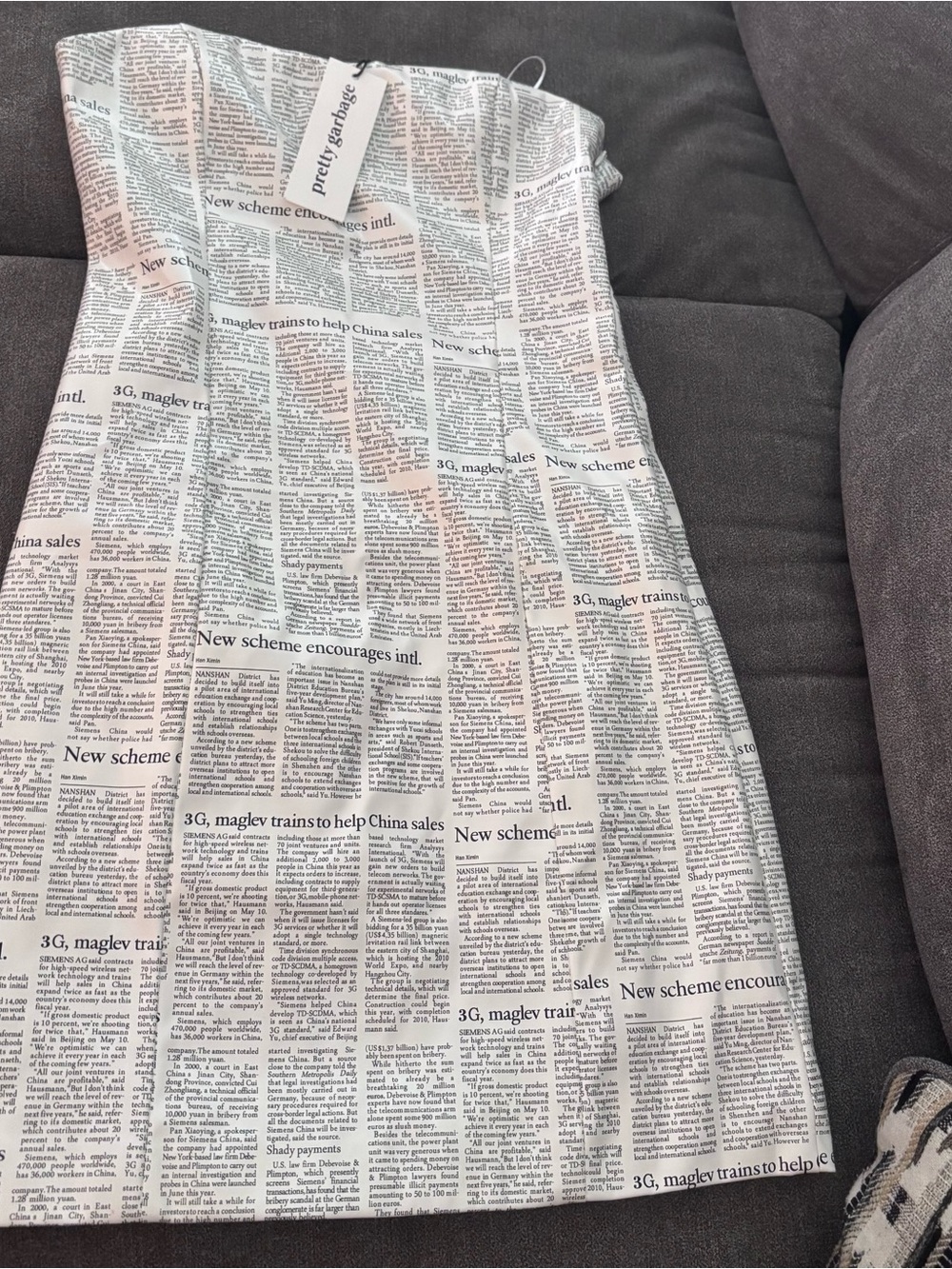 Pretty Garbage NWT Size Small Newspaper Print Latex dress - Black & White
